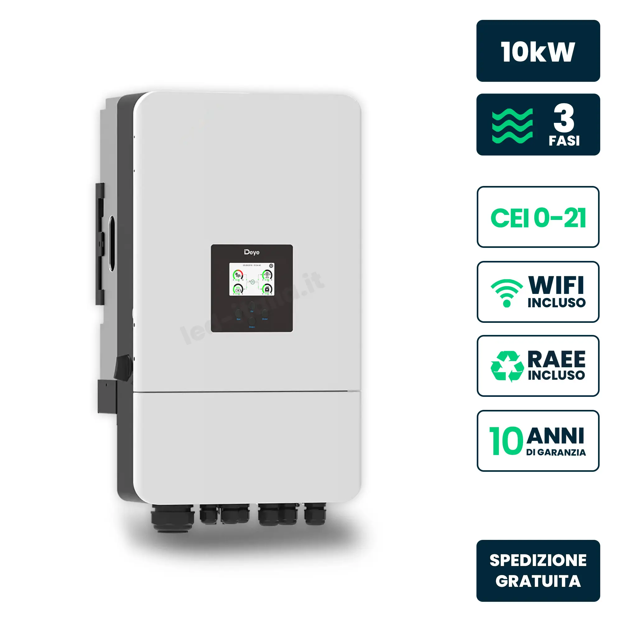 Inverter Ibrido Trifase LV Deye 10kW WiFi CEI 0-21 Bianco IP65
